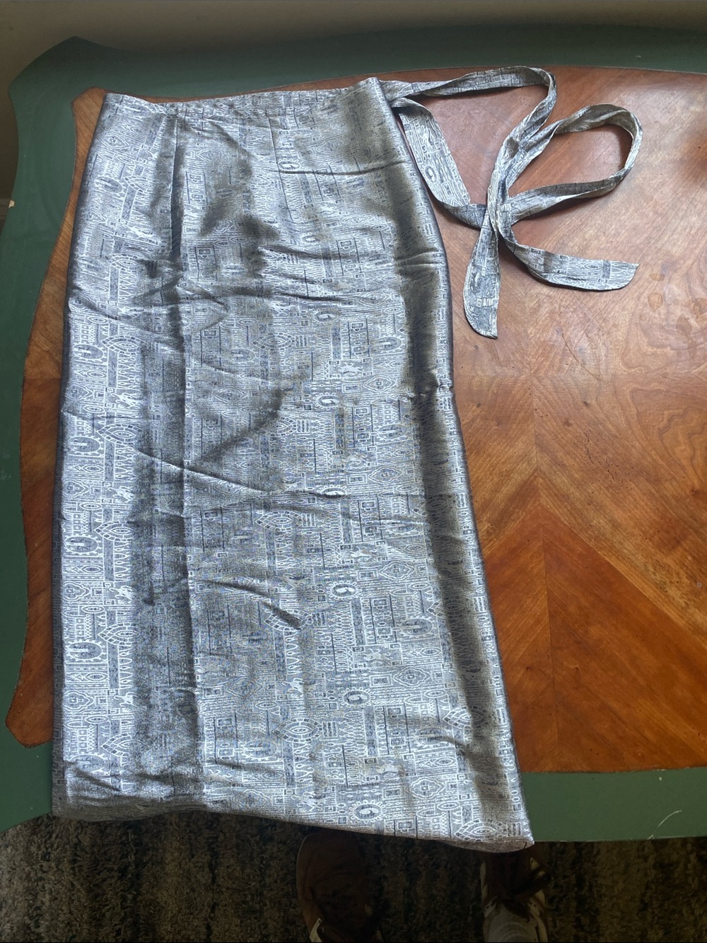Thai Silk Wrap Midi Skirt in Silver